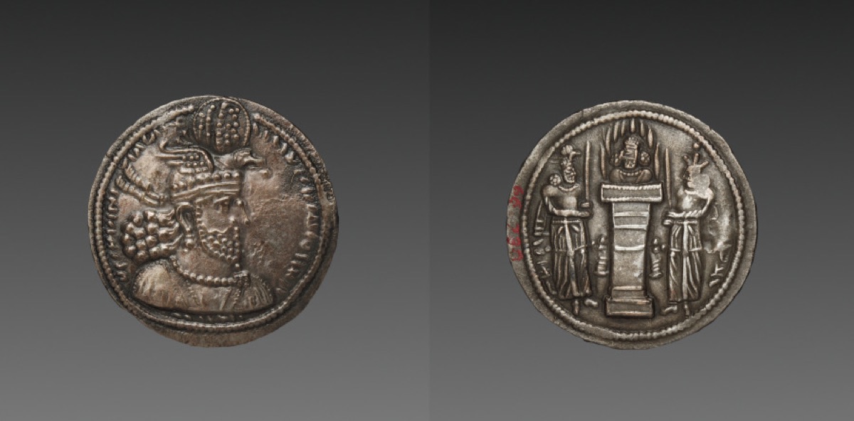 Drachm: Bust of Hormizd II (obverse); Fire Altar with Bust (reverse)
